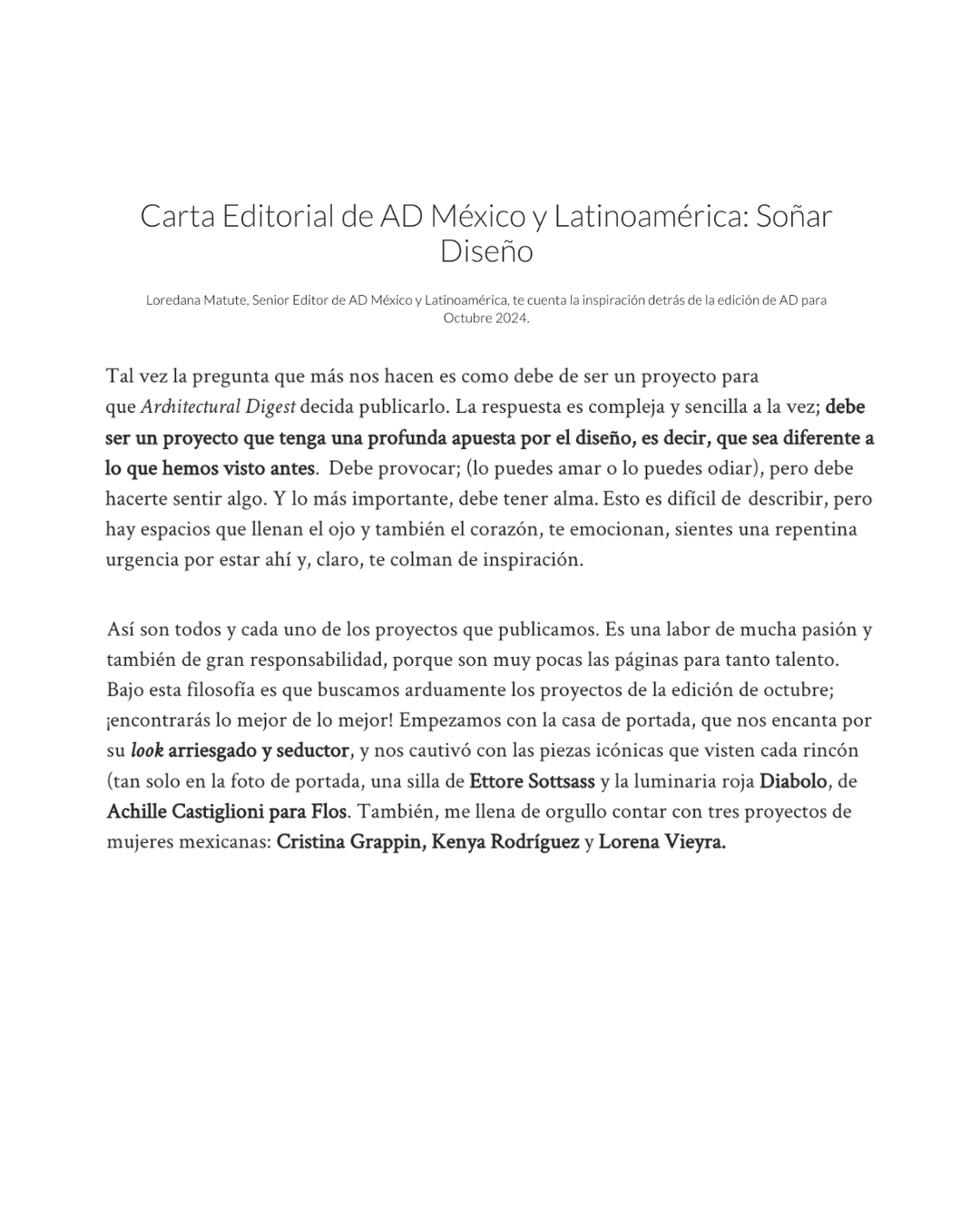 Carta Editorial de AD México y Latinoamérica: Soñar Diseño