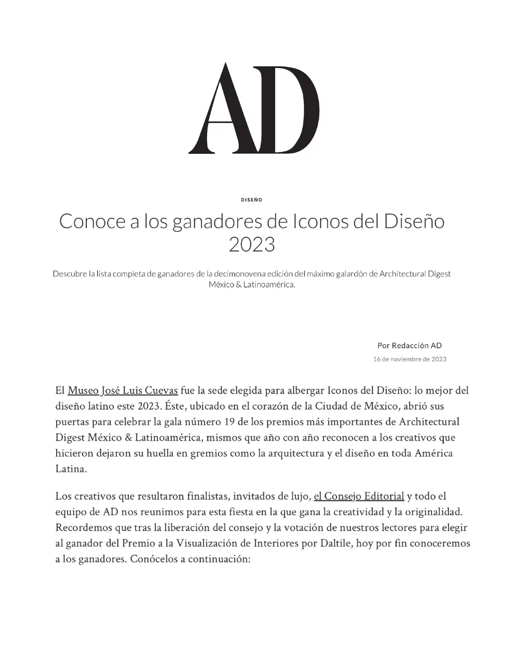 Íconos del Diseño/ Premio al diseño interior residencial
