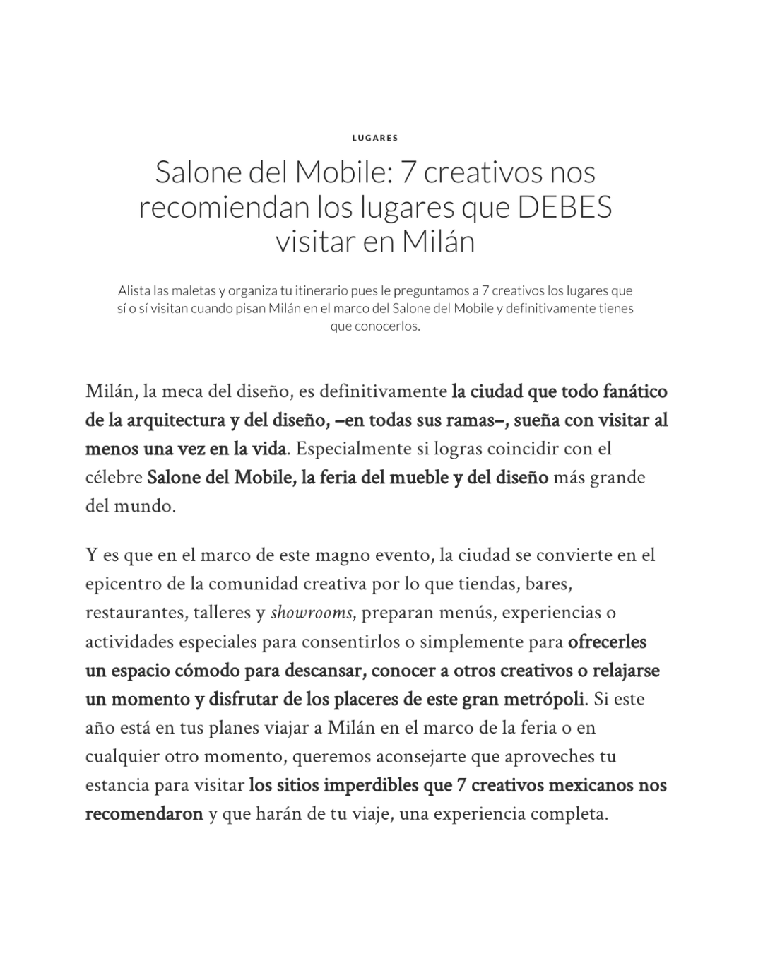 Salone del Mobile: 7 creativos nos recomiendan los lugares que DEBES visitar en Milán